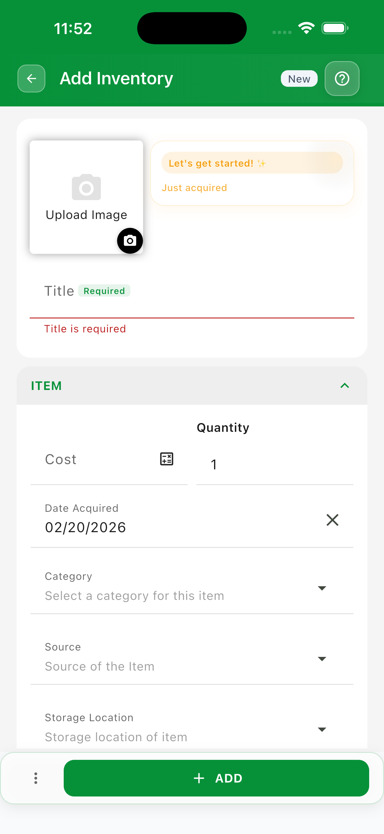 add your first item