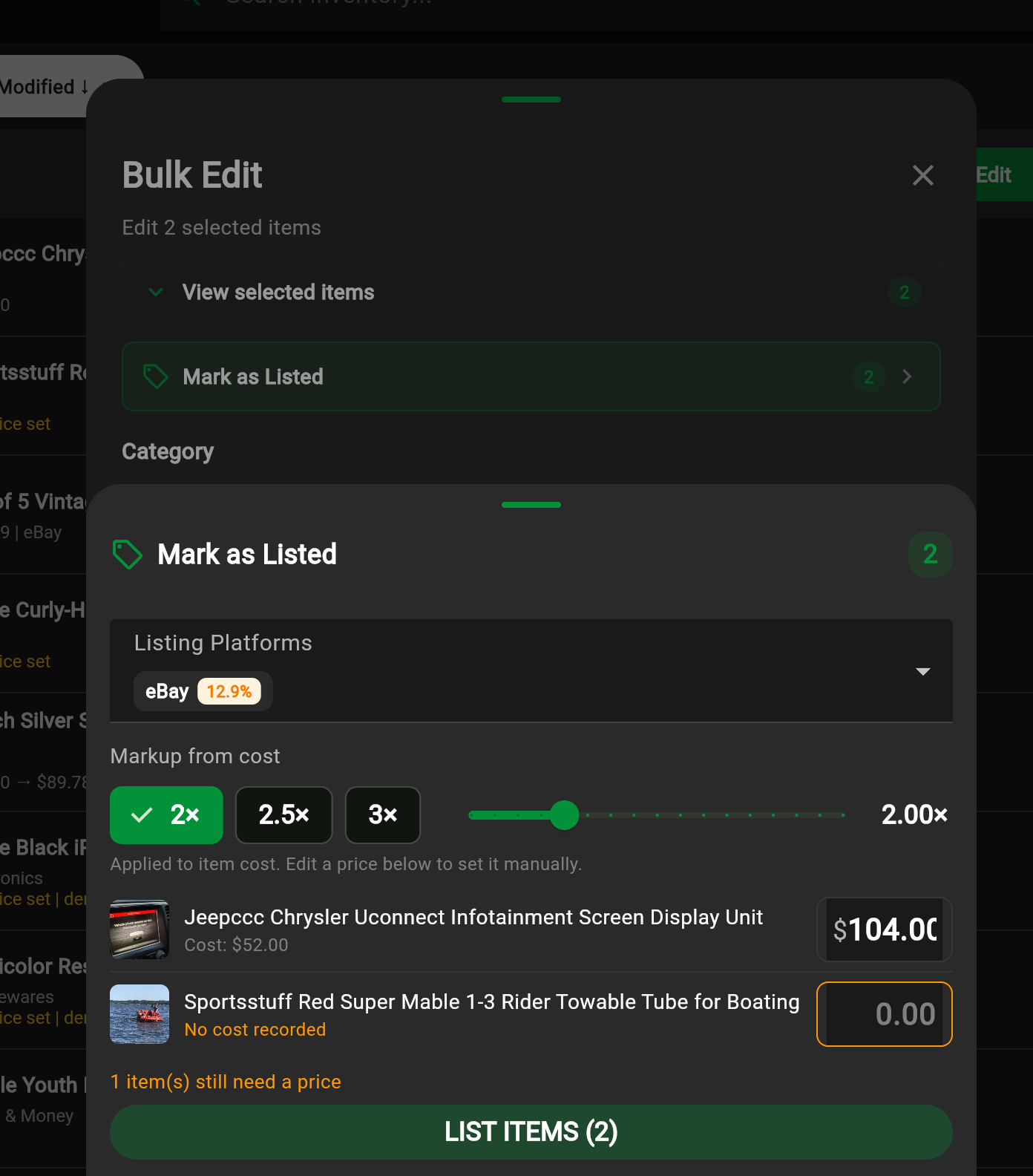 bulk mark as listed
