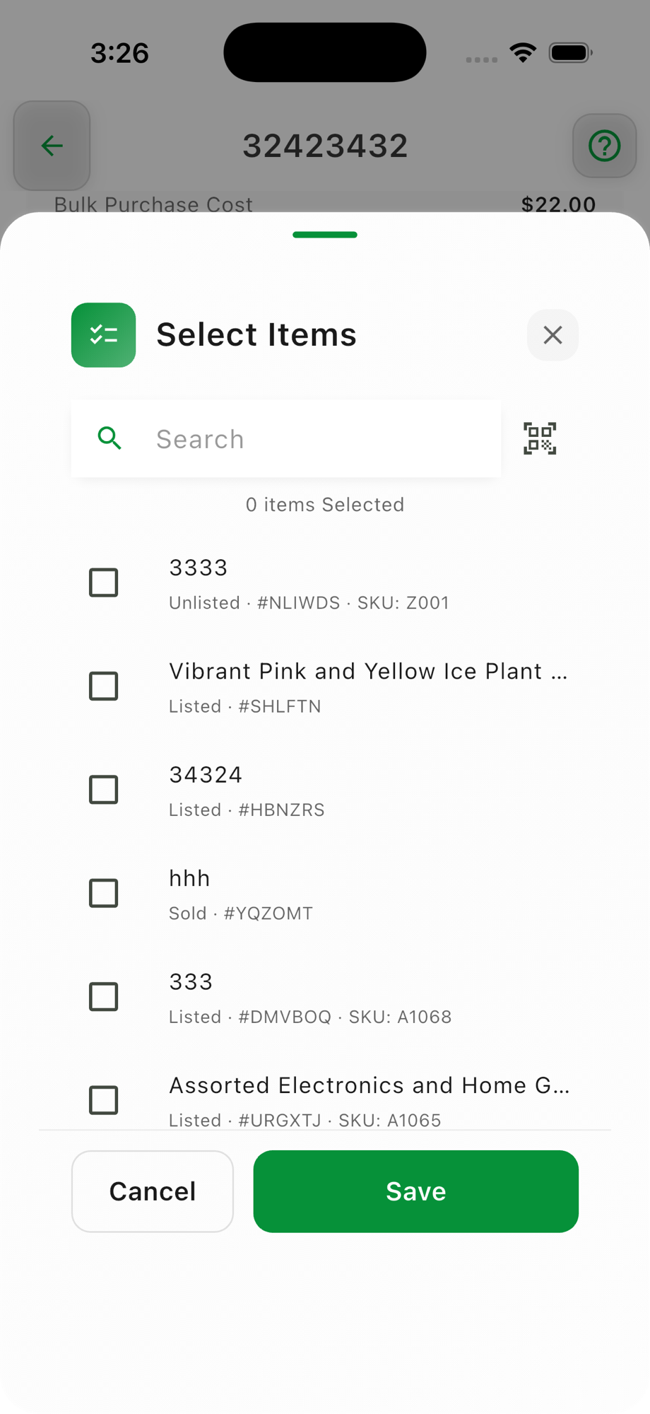 Select Items picker
