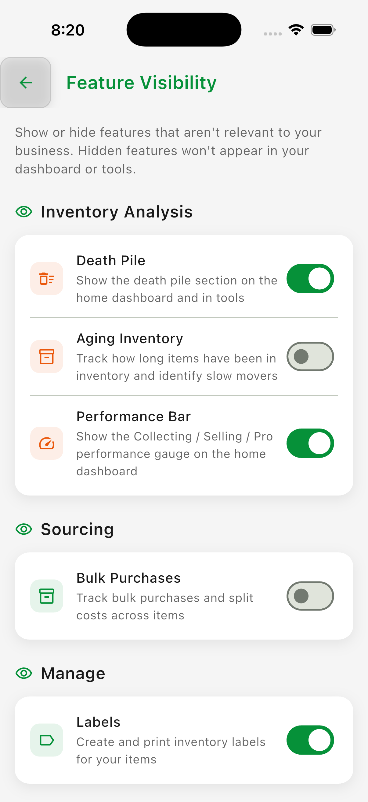 feature visibility