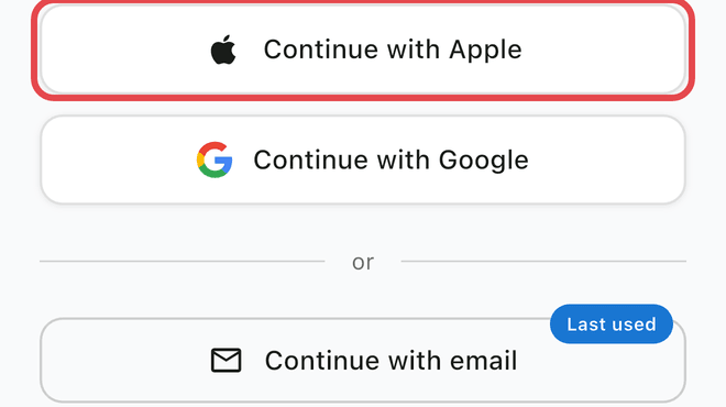 The Continue with Apple button on the Flippd sign-in screen