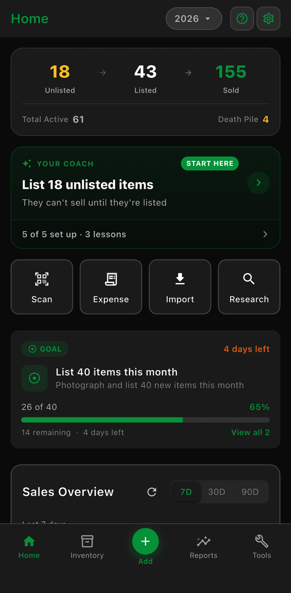 The Home dashboard in dark mode