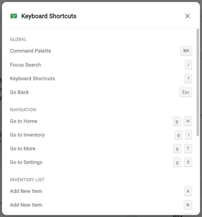 The Keyboard Shortcuts panel listing Global and Navigation shortcuts