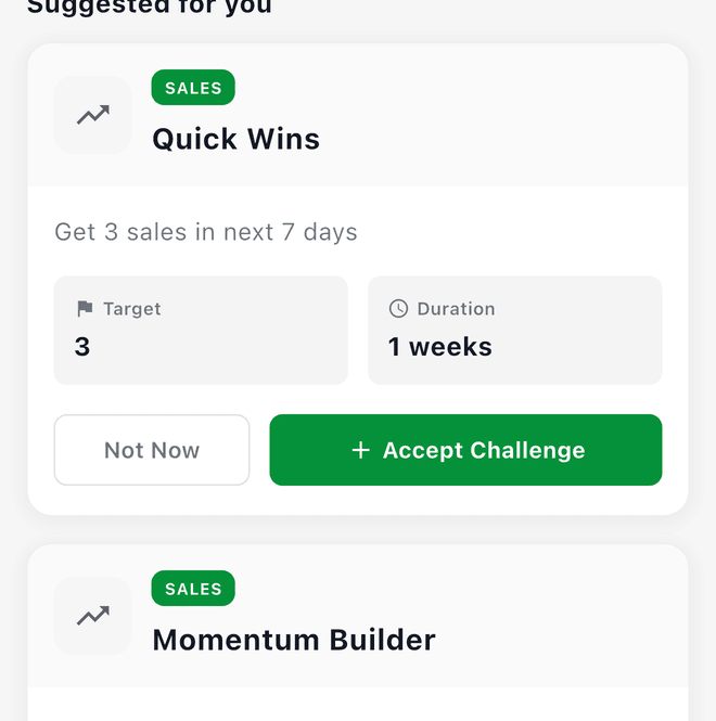 A challenge card with its target, duration, Not Now, and Accept Challenge