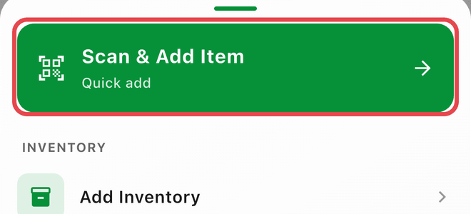 The Scan & Add Item option in the Add menu