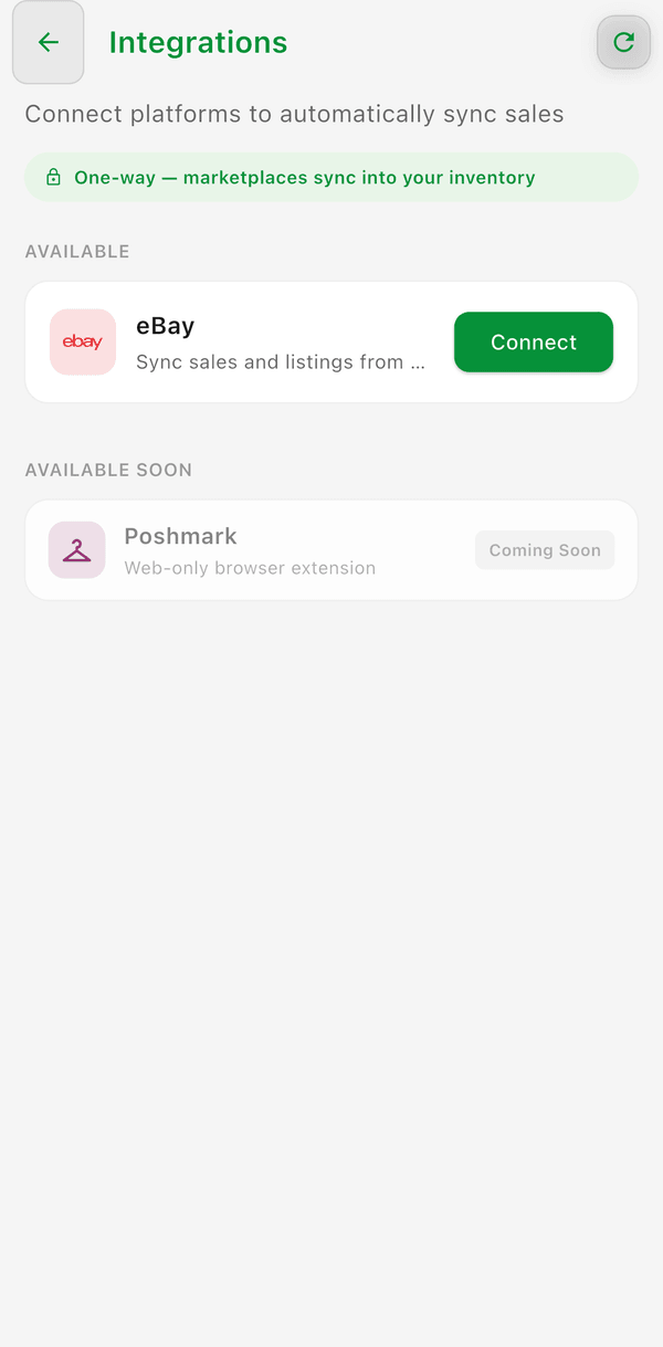 Settings > Integrations with eBay and Etsy