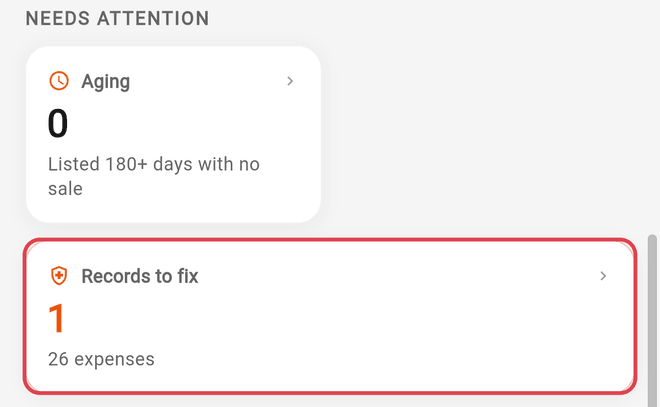 The Records to fix card under Needs attention on the Tools screen