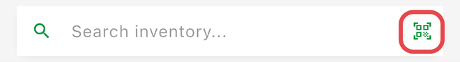 The QR and barcode scanner button in the Inventory search bar