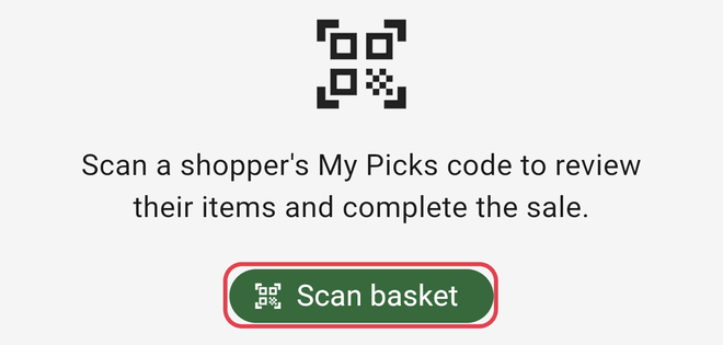 The Checkout screen with the Scan basket button