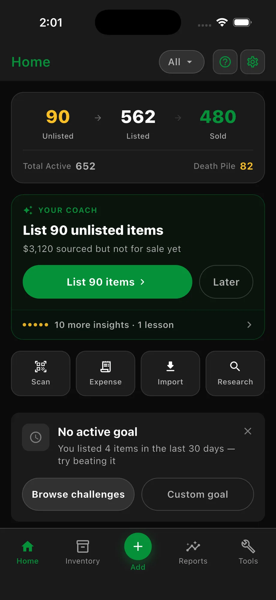 Flippd home screen with the Coach card recommending the next action