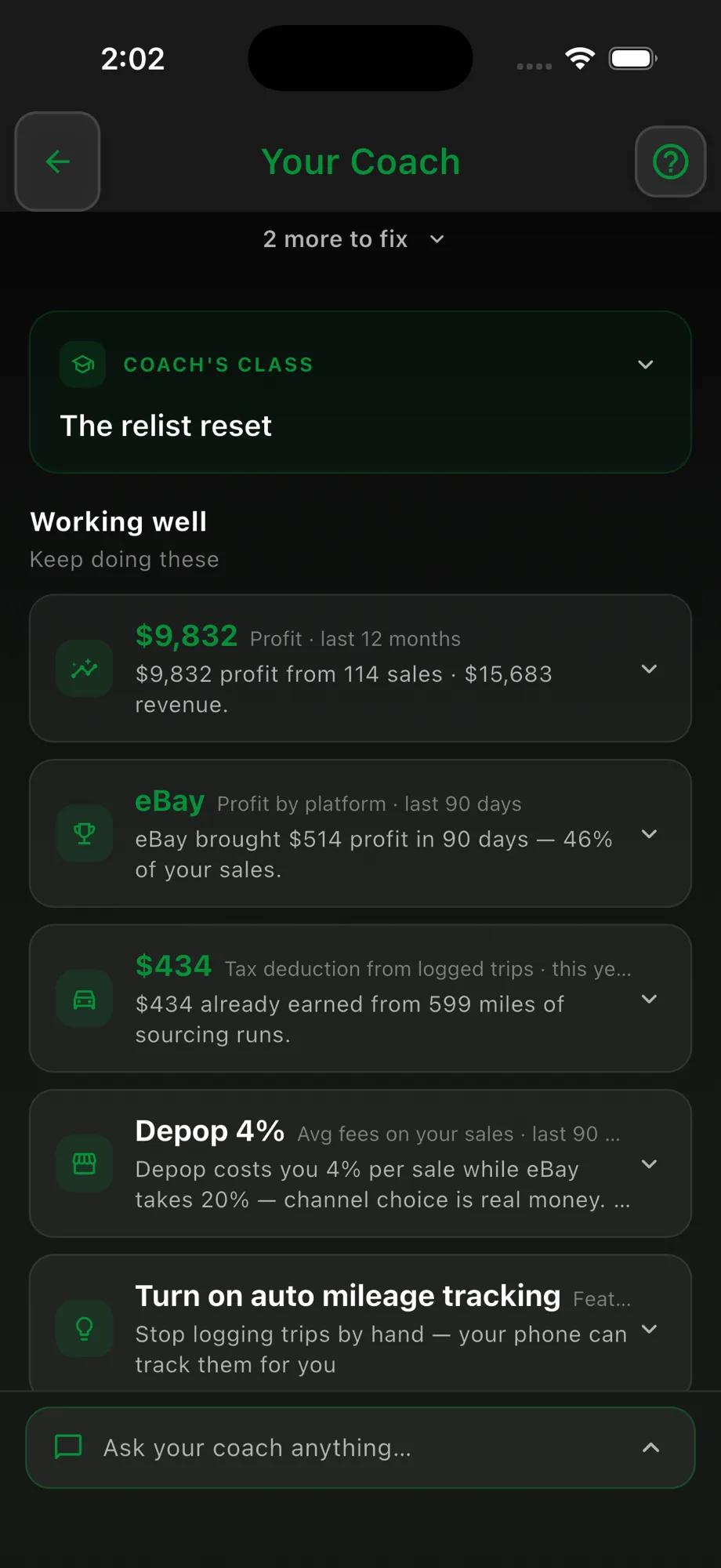 Flippd Coach insight list: what to fix next and what is working well