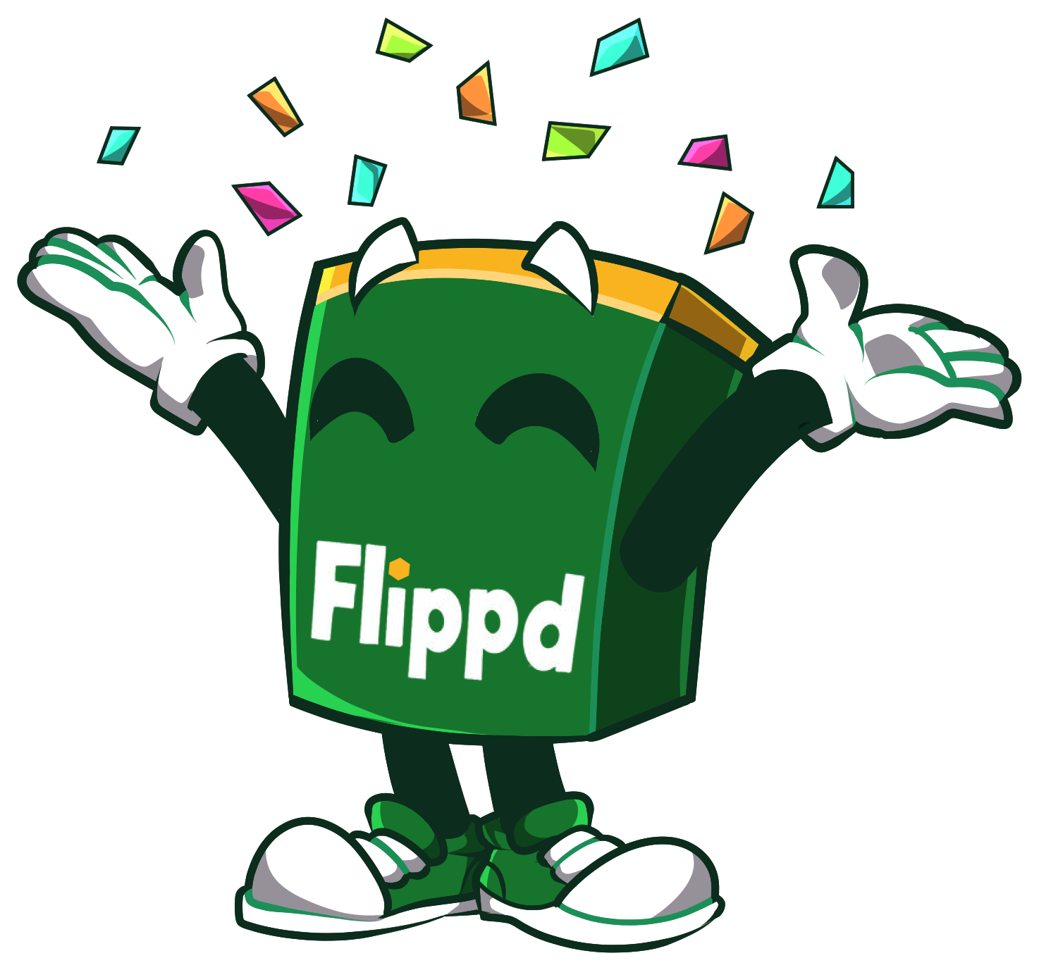 Flippd mascot celebrating