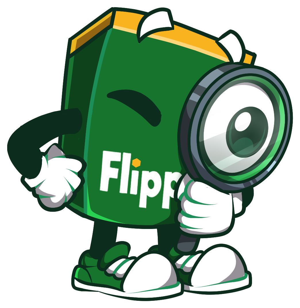 Flippd mascot checking the price