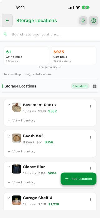Storage locations for every item