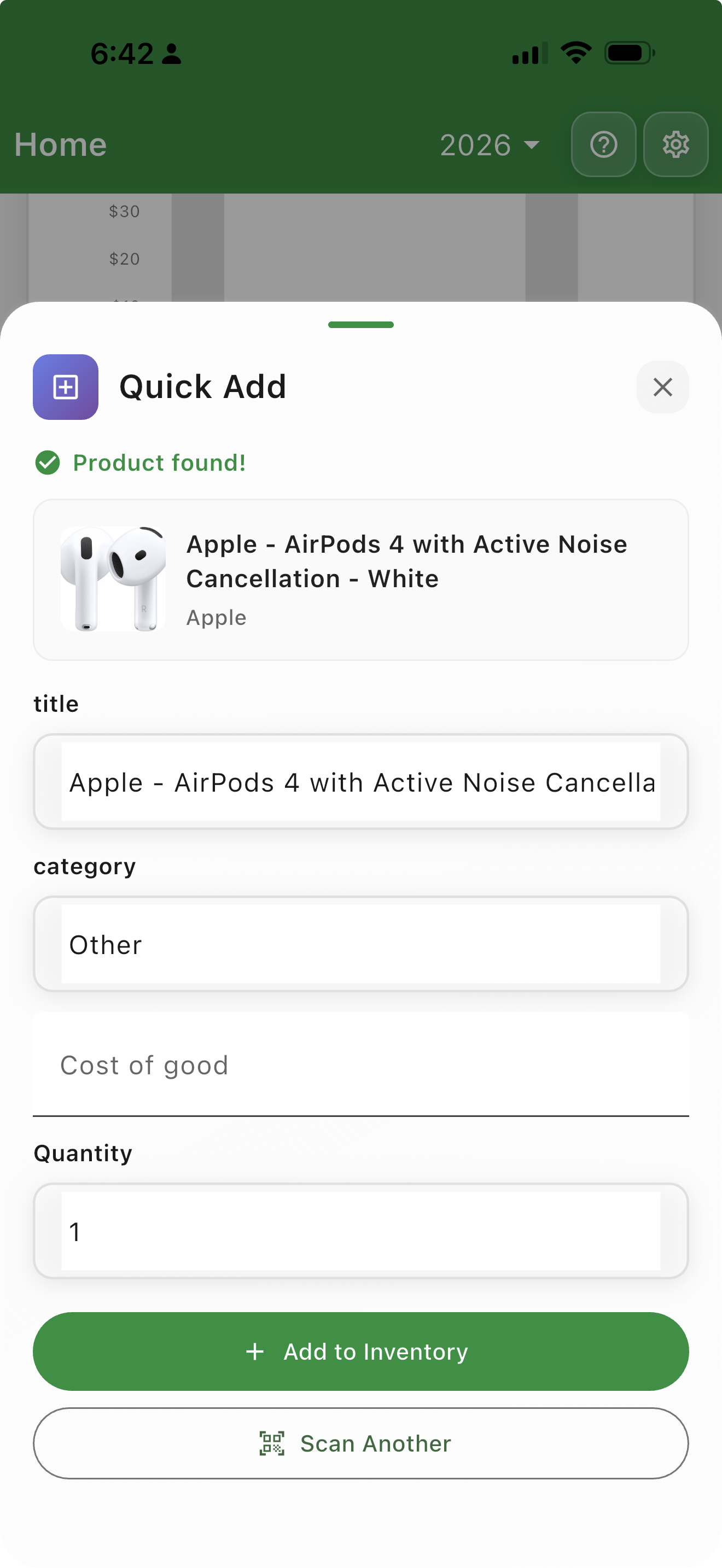 Scannen Sie einen Barcode, um Artikel sofort zum Bestand hinzuzufügen