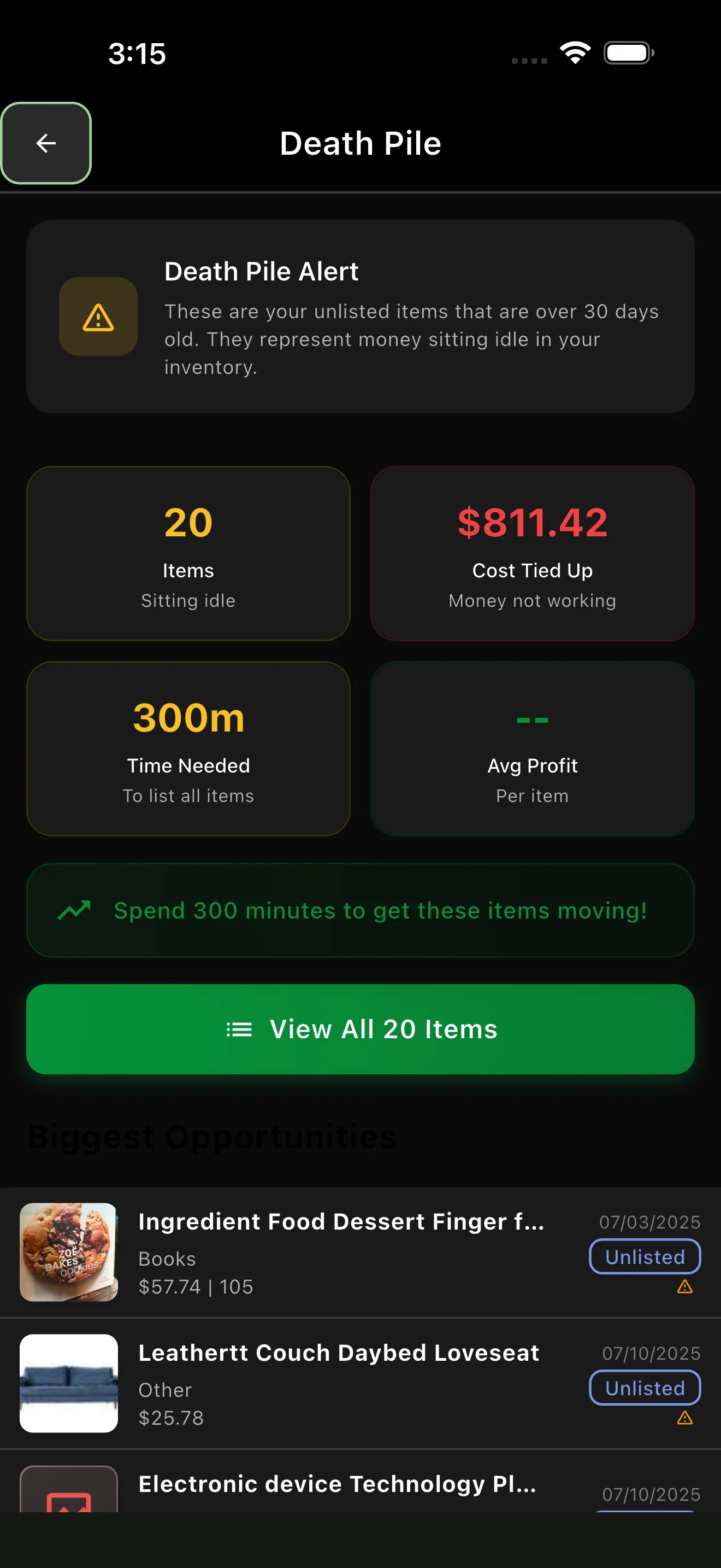 Death-Pile-Verwaltung für unverkauftes Inventar