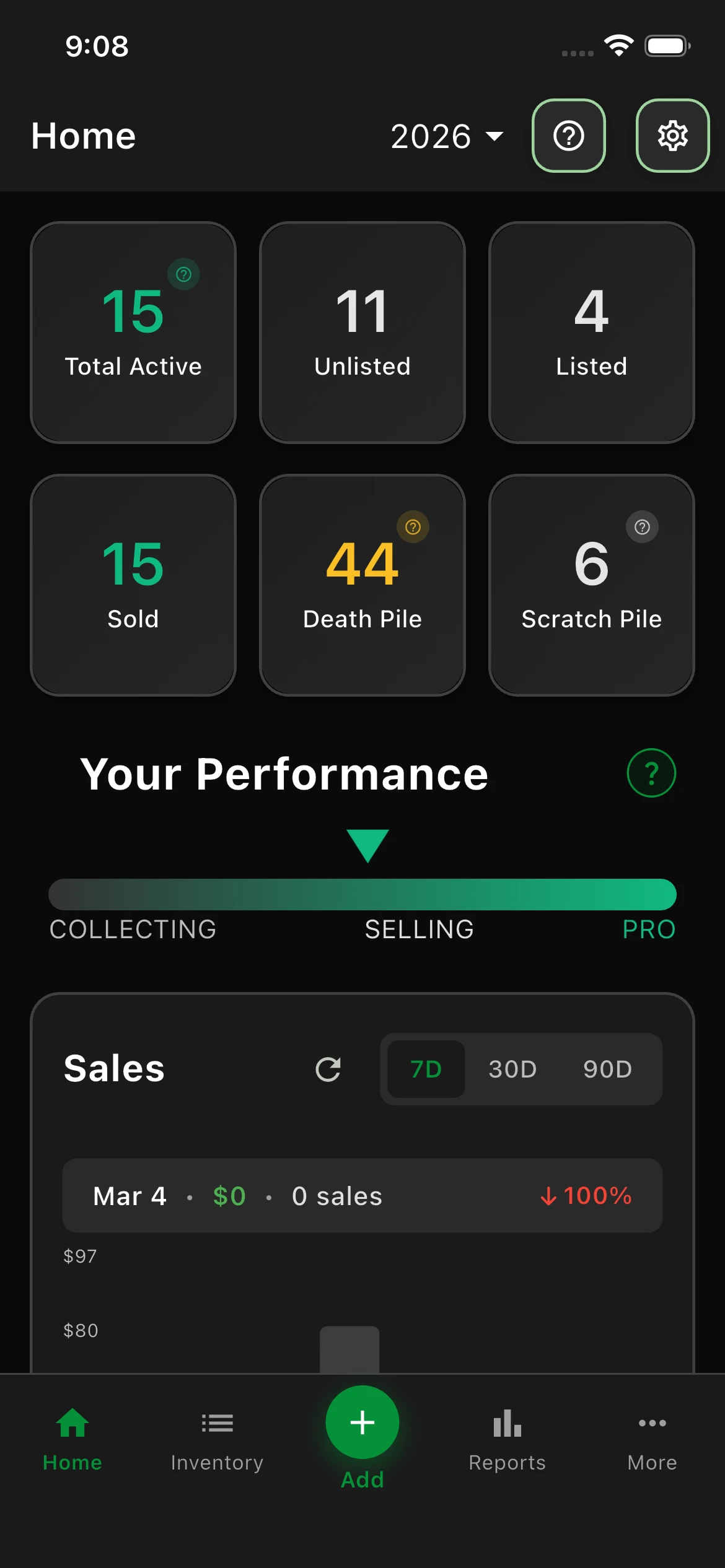 Flippd home screen in dark mode