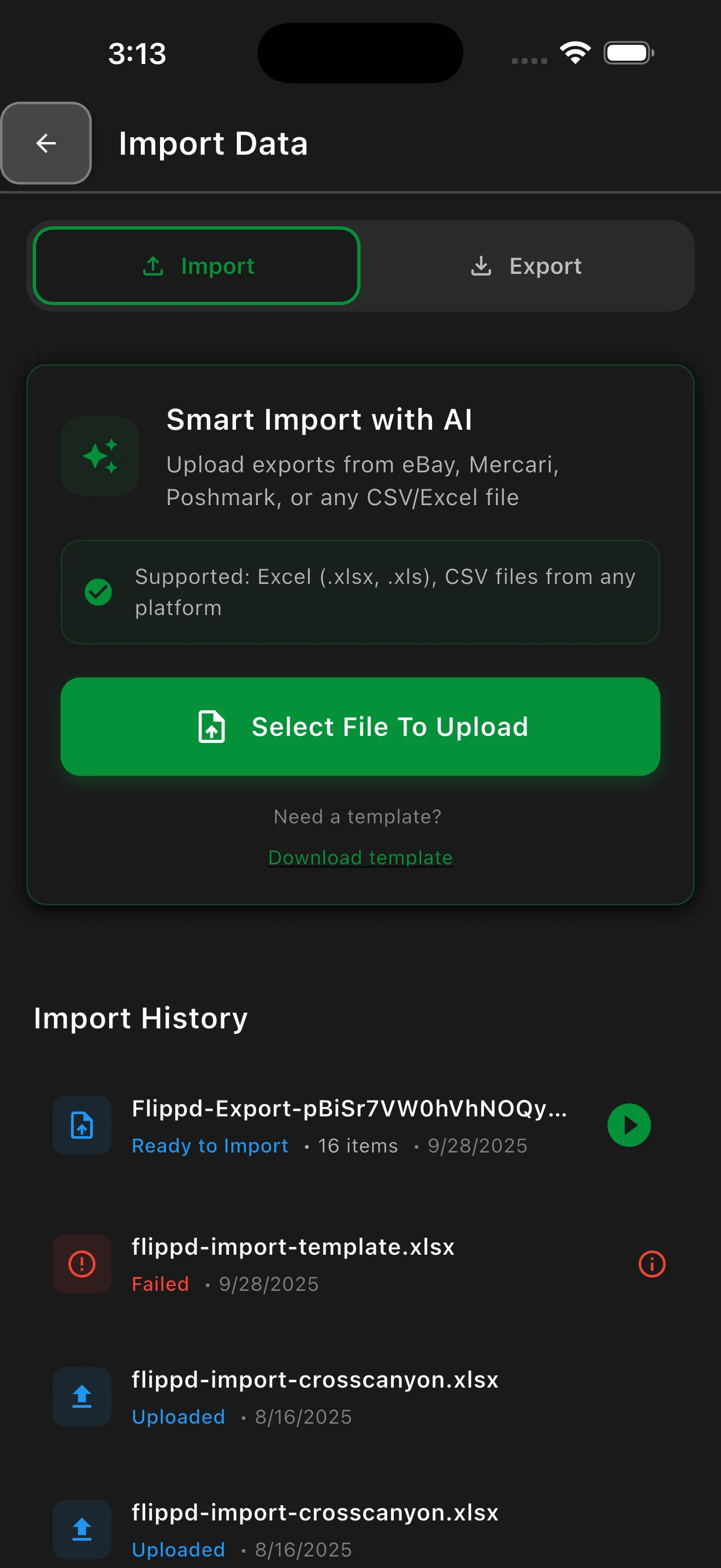 KI-gestützter Massenimport aus Tabellen und Plattformen