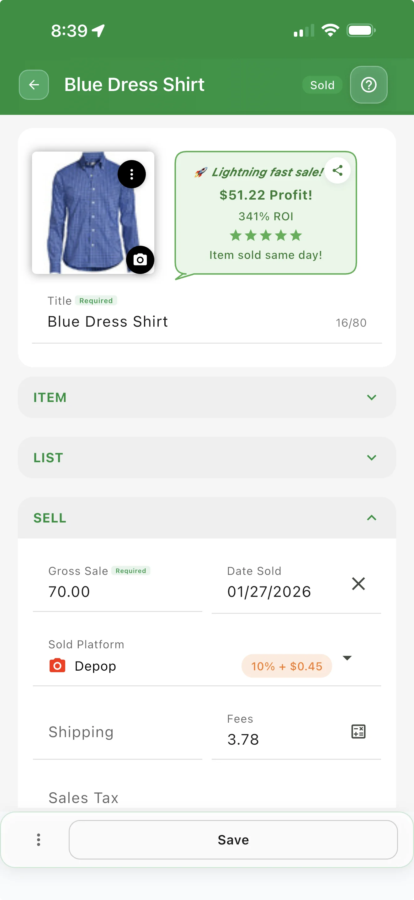 Log the item with photos, cost, and details