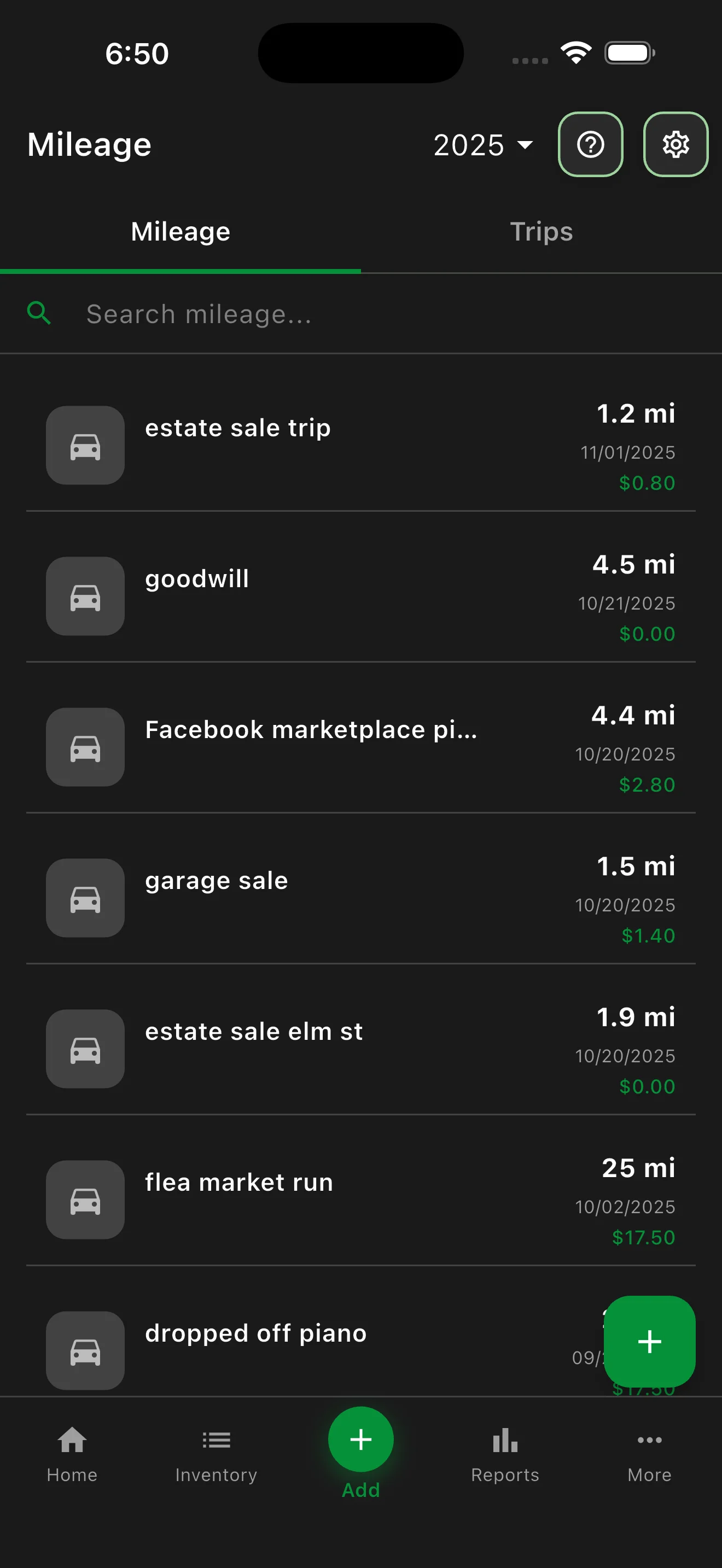 Automatic mileage tracking