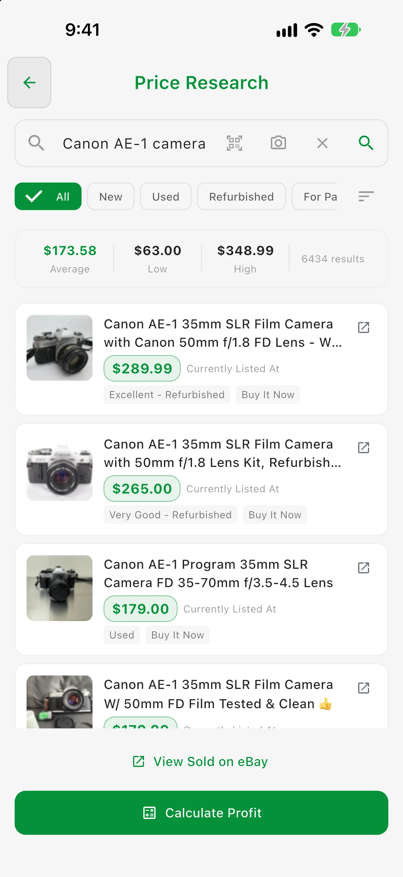 Live price comps