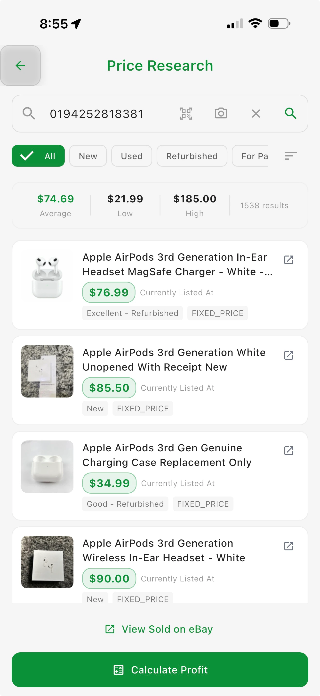 Research prices and calculate profit before you buy