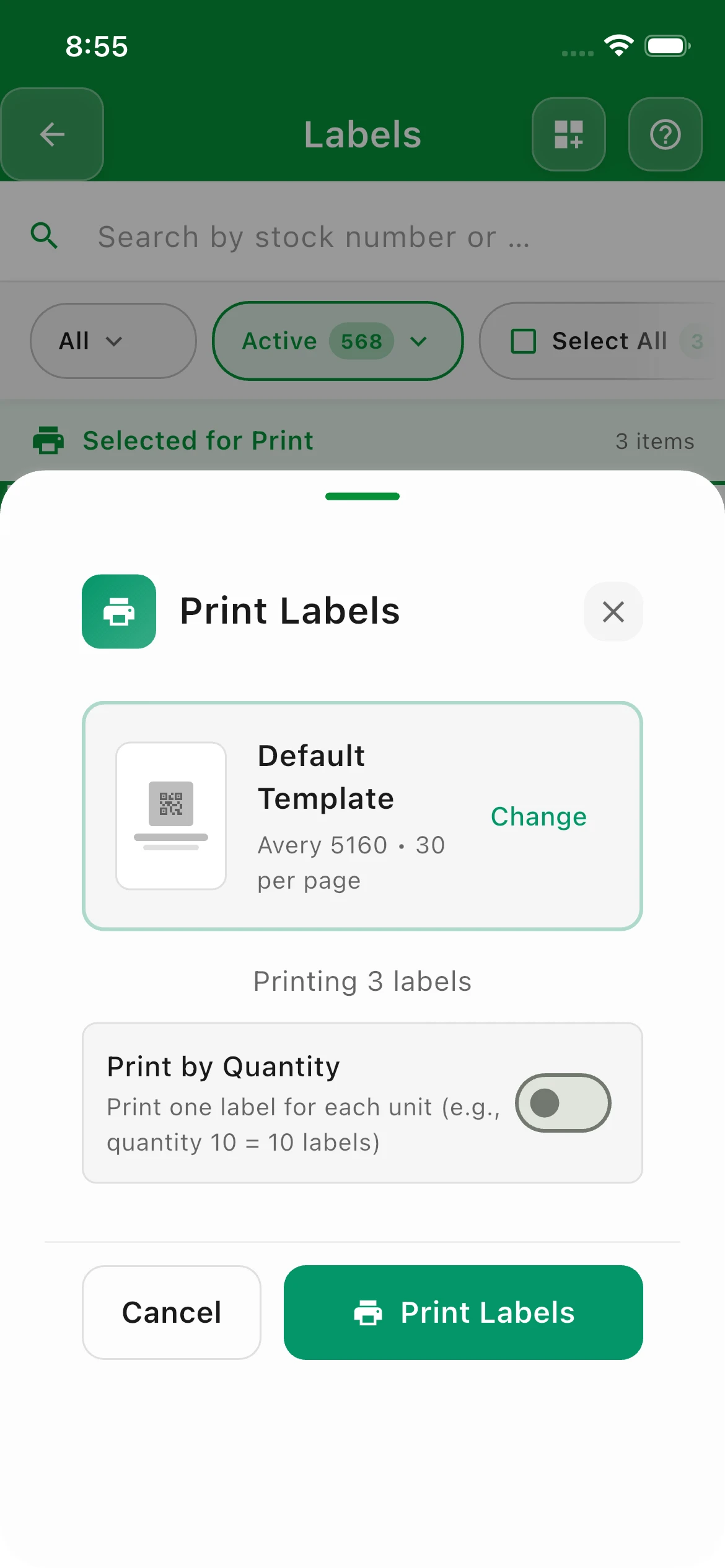 Stampa etichette per articoli di inventario