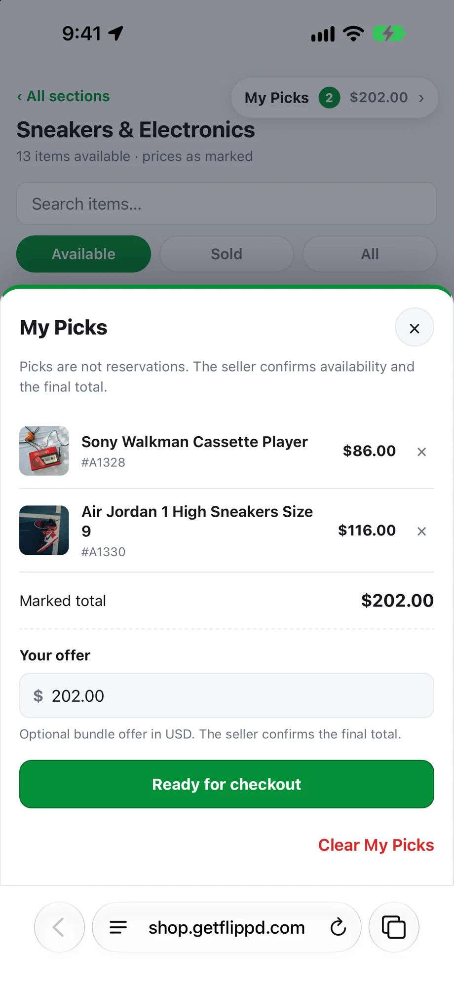Liste My Picks d’un acheteur avec offre groupée facultative